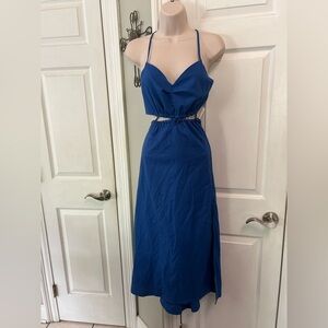 NWT Pink Ripple Royal Blue Dress Sz Medium Bare Midriff MIDI Cool Cotton